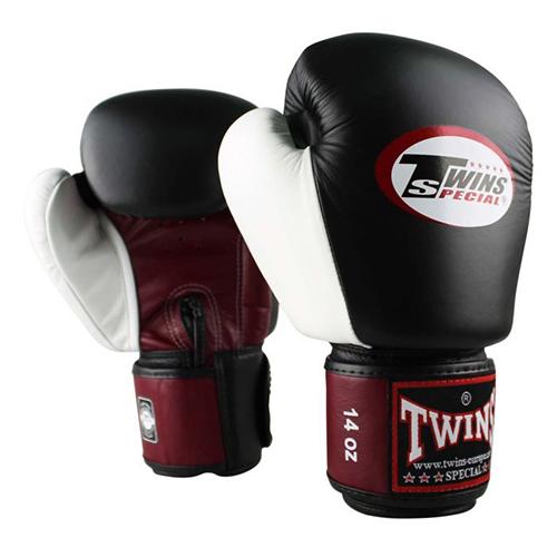 Twins bőr boxkesztyű - fekete-fehér-bordó
